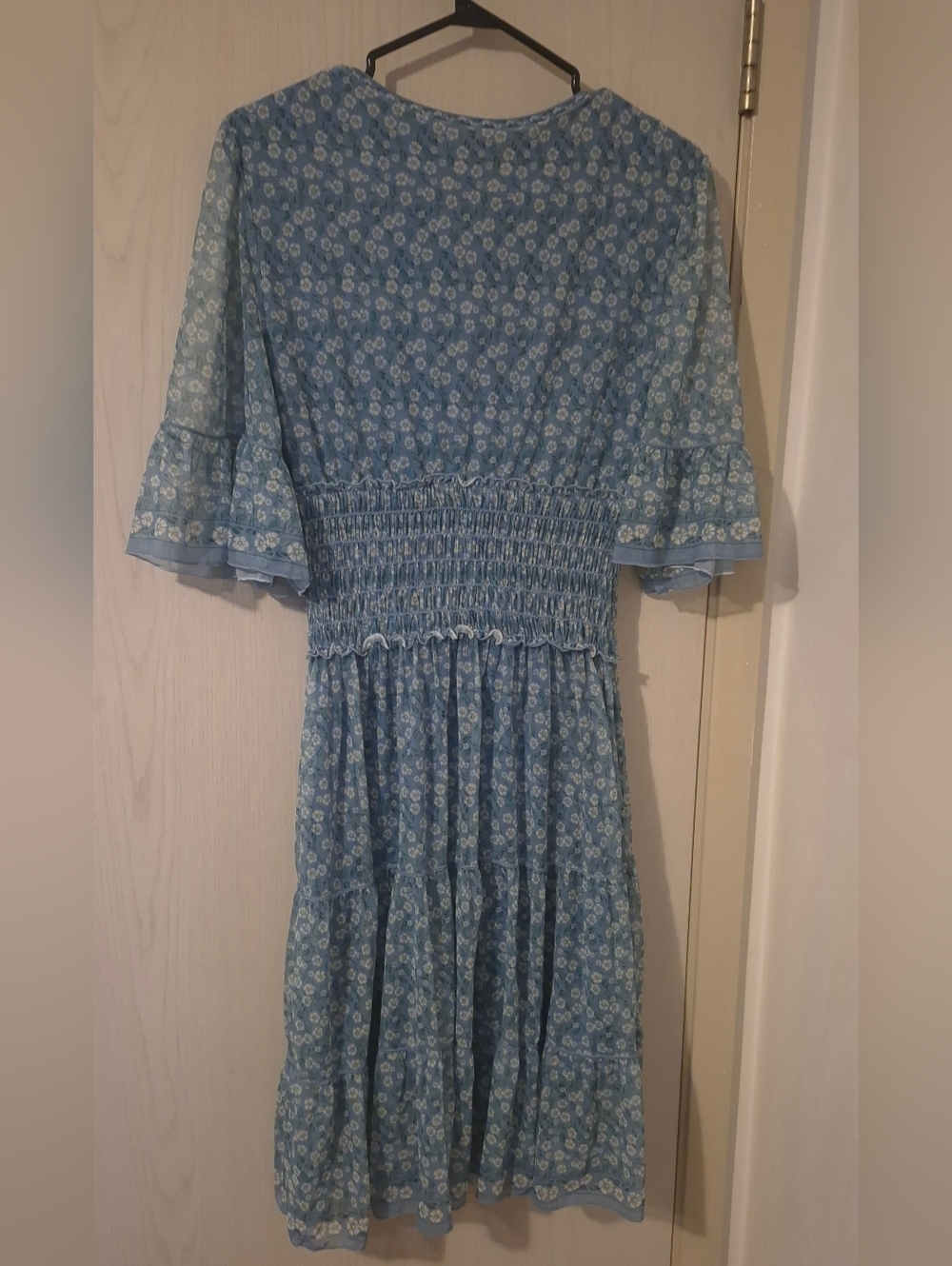 Max Studio Blue Floral Smocked Waist Midi Dress (S) - Picture 2 of 7